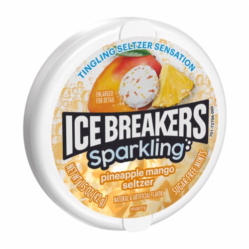 ICE BREAKERS Sparkling Pineapple Mango Seltzer Sugar Free Mints Tins Perspective: back