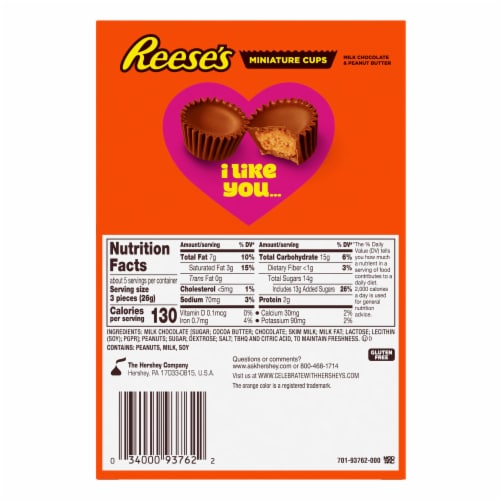 Reese's Miniature Milk Chocolate Peanut Butter Cups Gift Box Perspective: back