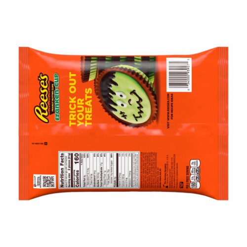 REESE'S Franken-Cup Milk Chocolate Peanut Butter with Green Creme Cups Candy Halloween Bag Perspective: back