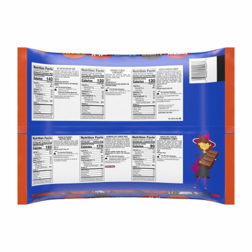 Hershey Assorted Chocolate Peanut Butter Fruit Flavored Snack Size Candy Halloween Variety Bag Perspective: back