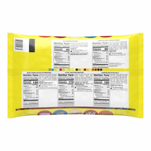 Hershey Miniatures Chocolate and Fruit Flavored Assortment Candy Halloween Variety Bag Perspective: back