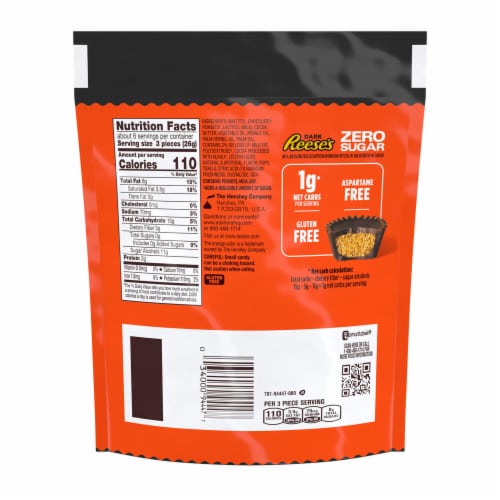 REESE'S Zero Sugar Dark Miniatures Chocolate Peanut Butter Cups Candy Bag Perspective: back