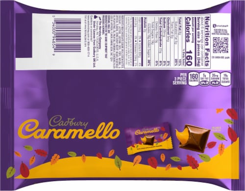 Cadbury Carmello Milk Chocolate & Creamy Caramel Miniatures Candy Bag Perspective: back
