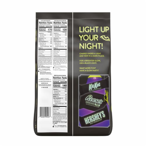Hershey's Glow In The Dark Miniature Wrappers Milk Chocolate Candy Assortment Perspective: back