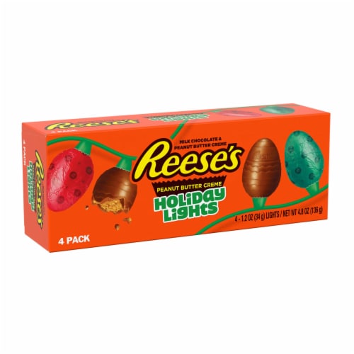 REESE'S Milk Chocolate Peanut Butter Creme Holiday Lights Christmas Candy Box Perspective: back