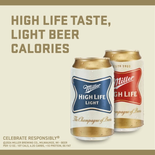 Miller High Life Light American Lager Beer Perspective: back