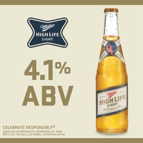 Miller High Life Light Beer, American Style Lager 4.1% ABV Cans Perspective: back