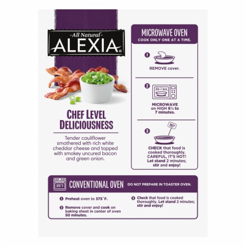 Alexia Loaded Cauliflower With White Cheddar And Bacon Frozen Cauliflower Side Perspective: back