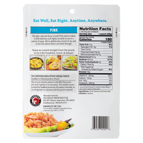 Seabear® Ready to Eat Wild Alaskan Pink Salmon Perspective: back