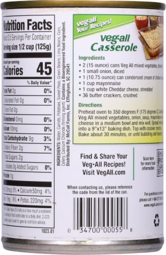 Veg-All® No Salt Added Original Mixed Vegetables Perspective: back
