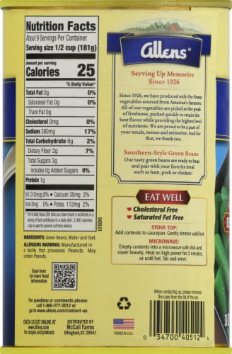Allens® Blue Lake Green Beans Perspective: back