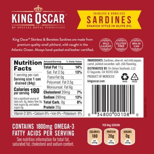 King Oscar Sardines Skinless/Boneless in Olive Oil Spanish Style 4.23 ounces Perspective: back