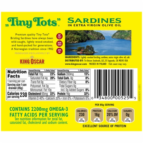 King Oscar Tiny Tots® Sardines in Extra Virgin Olive Oil Perspective: back