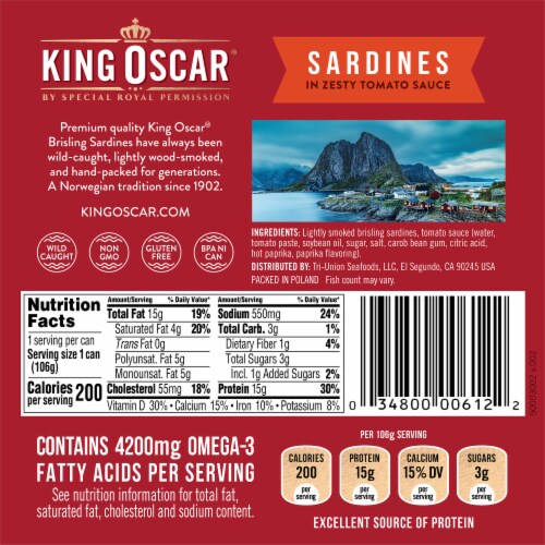 King Oscar Sardines 1-Layer Zesty Tomato 3.75 ounces Perspective: back