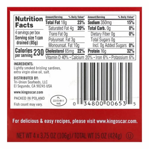 King Oscar® Wild Caught Sardines in Extra Virgin Olive Oil Perspective: back