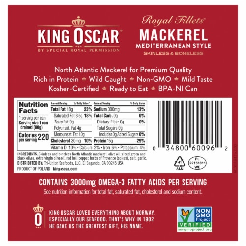 King Oscar® Royal Fillets™ Mediterranean Style Skinless & Boneless Mackerel Perspective: back