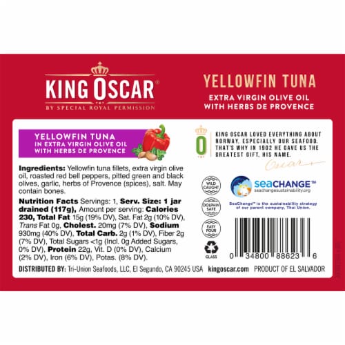 King Oscar® Yellowfin Tuna in Extra Virgin Olive Oil with Herbs de Provence Perspective: back
