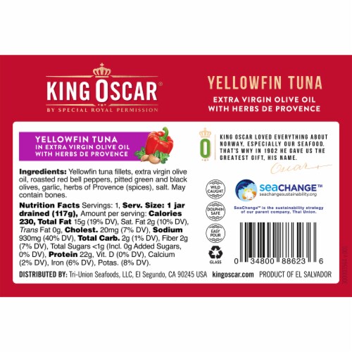 King Oscar® Yellowfin Tuna in Extra Virgin Olive Oil with Herbs de Provence Perspective: back