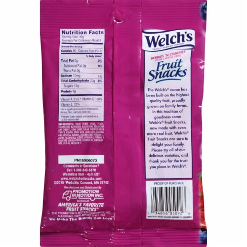 Welch's Berries 'N Cherries Fruit Snacks Perspective: back