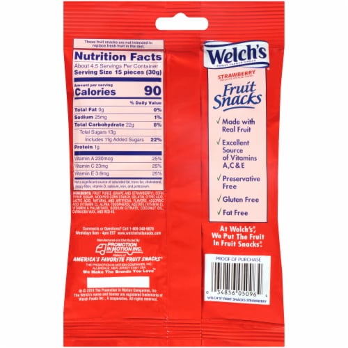 Welch's Strawberry Fruit Snacks Perspective: back