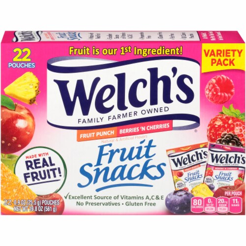Welch's Fruit Punch and Berries 'N Cherries Fruit Snacks Perspective: back