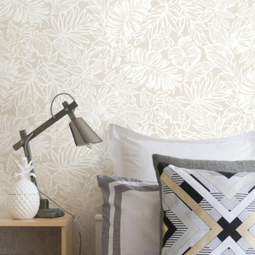 Roommates Decor Modern Batik Tropical Leaf Peel & Stick Wallpaper - Cream Perspective: back