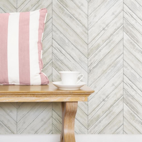 RoomMates Decor Modern Herringbone Wood Boards Look Peel & Stick Wallpaper - White Perspective: back