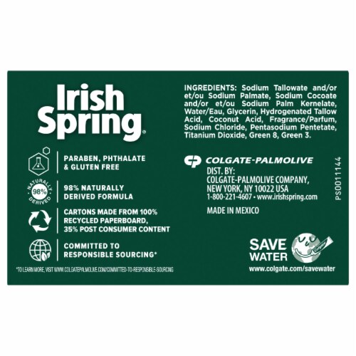 Irish Spring Original Scent Deodorant Bar Soap Perspective: back