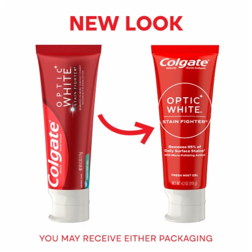 Colgate Optic White Stain Fighter Teeth Whitening Toothpaste in Fresh Mint Perspective: back