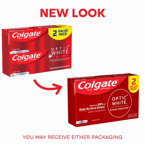 Colgate Optic White Stain Fighter Teeth Whitening Toothpaste Value Pack Clean in Mint Paste Perspective: back