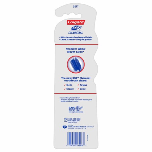 Colgate® 360® Charcoal Floss-Tip Bristles Soft Toothbrush Value Pack Perspective: back