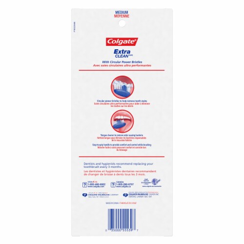 Colgate Extra Clean Medium Toothbrushes Perspective: back