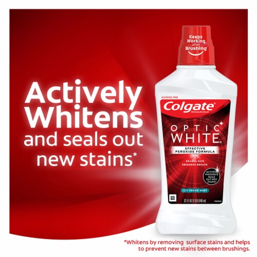 Colgate Optic White Whitening Mouthwash Fresh Mint Perspective: back
