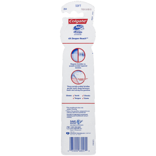 Colgate 360 Total Advanced Floss Tip Soft Manual Toothbrush 2 Count Perspective: back