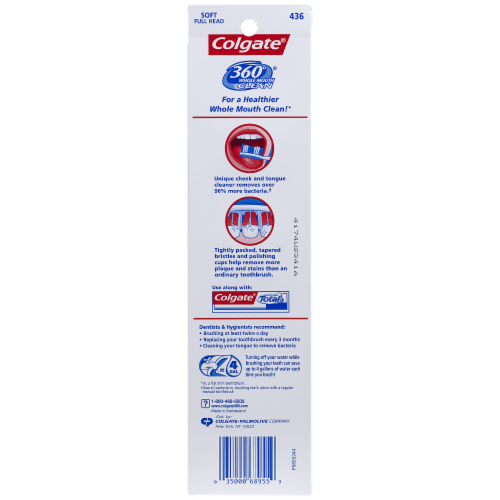Colgate® 360 Whole Mouth Clean® Full Head Soft Manual Toothbrush Value Pack Perspective: back
