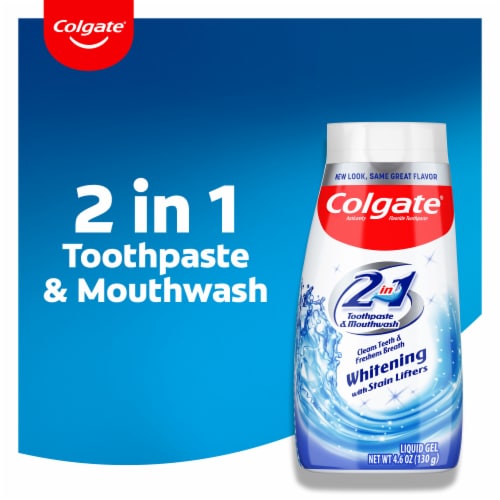 Colgate 2 in 1 Toothpaste and Whitening Mouthwash with Mint Flavor Perspective: back