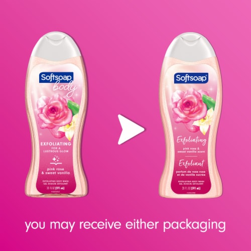 Softsoap Body Pink Rose & Sweet Vanilla Scent Exfoliating Body Wash Perspective: back