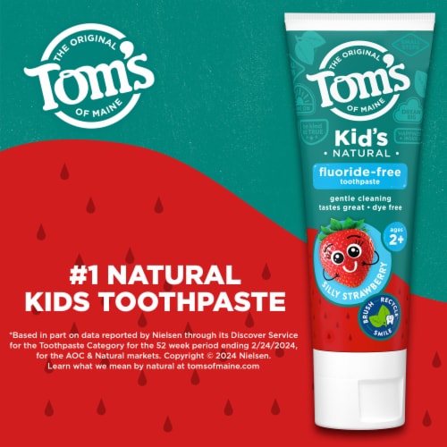 Tom's of Maine Toothpaste for Kids Fluoride-Free Natural Silly Strawberry Perspective: back