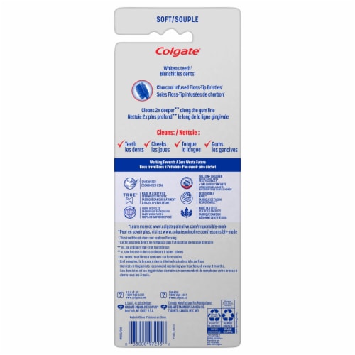 Colgate® 360® Charcoal Floss-Tip Bristles Soft Toothbrush Value Pack Perspective: back