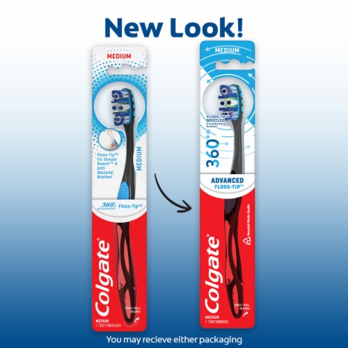 Colgate 360 Advanced Floss Tip Bristles Toothbrushes Medium Perspective: back