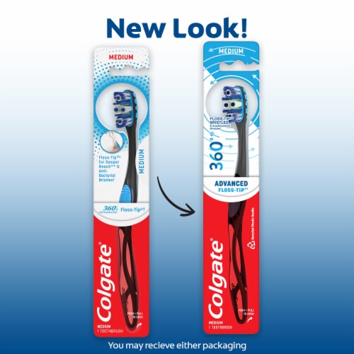 Colgate 360 Advanced Floss Tip Bristles Toothbrushes Medium Perspective: back