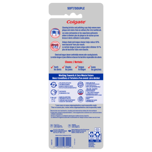 Colgate® 360® Whole Mouth Clean with Tongue and Cheek Cleaner Soft Toothbrush Value Pack Perspective: back