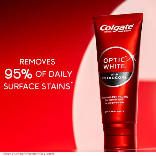 Colgate Optic White Whitening Toothpaste with Charcoal in Cool Mint Paste Perspective: back