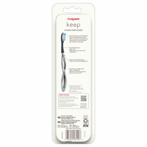 Colgate® Keep Manual Toothbrush Whitening Silver Starter Kit with 2 Replacement Brush Heads Perspective: back