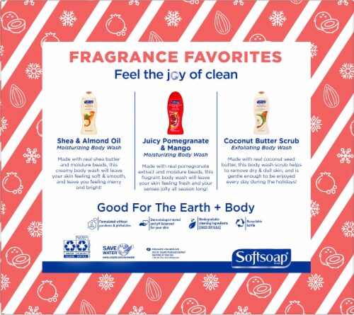 Softsoap® Gift Pack Body Wash Shea & Almond Oil Juicy Pomegranate & Mango & Coconut Butter Scrub Perspective: back