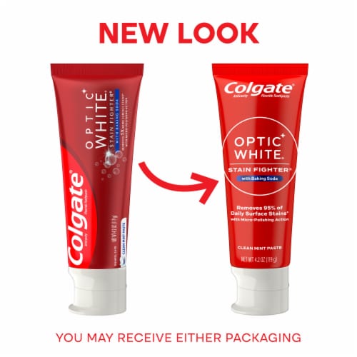 Colgate Optic White Stain Fighter Toothpaste with Baking Soda in Clean Mint Paste Perspective: back