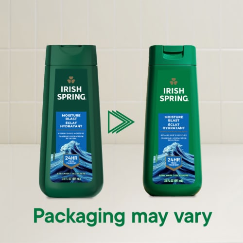 Irish Spring Moisture Blast Moisturizing Body Wash for Men 24 Hour Fresh 20 fl oz Bottle Perspective: back