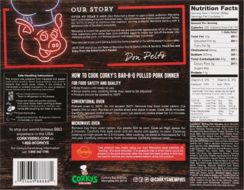 Corky's BBQ Pork Dinner Frozen Meal Perspective: back