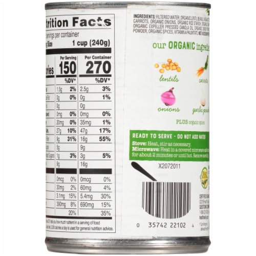 Health Valley® Organic Lentil Soup Perspective: back