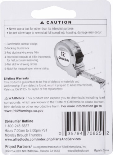 Allied Quick Rule Tape® Measure - Silver/Yellow Perspective: back